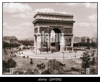 Vintage Paris Arc de Triomphe Place de Etoile Pferdekutschen 1890s Paris Postkarte Französisch Paris Frankreich Stockfoto