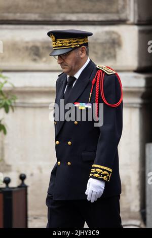 Der neu ernannte Pariser Polizeipräfekt Laurent Nunez nimmt am 21. Juli 2022 an einer Übergabezeremonie in Paris Teil. Foto von Raphael Lafargue/ABACAPRESS.COM Stockfoto