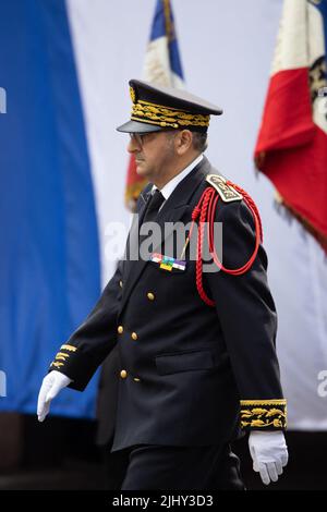 Der neu ernannte Pariser Polizeipräfekt Laurent Nunez nimmt am 21. Juli 2022 an einer Übergabezeremonie in Paris Teil. Foto von Raphael Lafargue/ABACAPRESS.COM Stockfoto