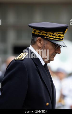 Der neu ernannte Pariser Polizeipräfekt Laurent Nunez nimmt am 21. Juli 2022 an einer Übergabezeremonie in Paris Teil. Foto von Raphael Lafargue/ABACAPRESS.COM Stockfoto