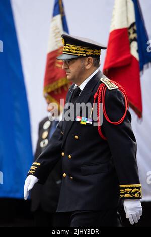 Der neu ernannte Pariser Polizeipräfekt Laurent Nunez nimmt am 21. Juli 2022 an einer Übergabezeremonie in Paris Teil. Foto von Raphael Lafargue/ABACAPRESS.COM Stockfoto