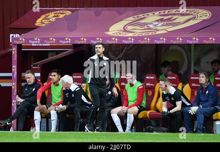 Sligo Rovers-Manager John Russell auf der Touchline während der zweiten Qualifikationsrunde der UEFA Europa Conference League im ersten Beinspiel in Fir Park, Motherwell. Bilddatum: Donnerstag, 21. Juli 2022. Stockfoto