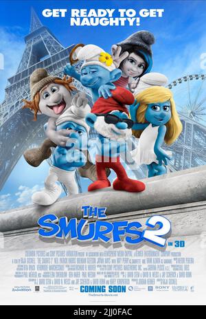 HACKUS, Eitelkeit, VEXY, schwerfällig, PAPA, SCHLUMPFINE, Plakat, die Schlümpfe 2, 2013 Stockfoto