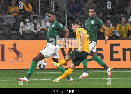 Australien und Saudi-Arabien spielten ihre Welt aus. Cup Qualifying Spiel mit einem 0-0 Unentschieden in nassen Bedingungen. Mit: Ajdin Hrustic wo: Sydney, Australien Wann: 11 Nov 2021 Credit: WENN Stockfoto