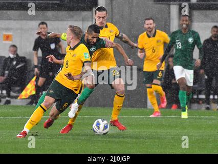 Australien und Saudi-Arabien spielten ihre Welt aus. Cup Qualifying Spiel mit einem 0-0 Unentschieden in nassen Bedingungen. Mit: Salman Alfaraj wo: Sydney, Australien Wann: 11 Nov 2021 Credit: WENN Stockfoto