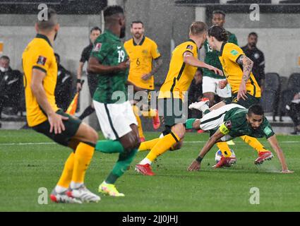 Australien und Saudi-Arabien spielten ihre Welt aus. Cup Qualifying Spiel mit einem 0-0 Unentschieden in nassen Bedingungen. Mit: Salman Alfaraj wo: Sydney, Australien Wann: 11 Nov 2021 Credit: WENN Stockfoto