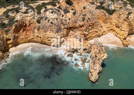 Faro Portugal Luftbild vom Meer von oben Stockfoto