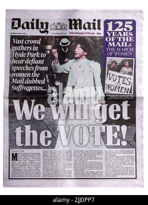 Eine Reproduktion Daily Mail Titelseite vom Mai 6. 1921 über die Suffragette Bewegung Stockfoto