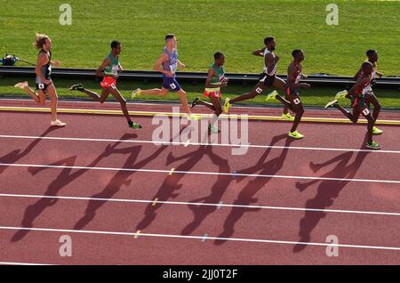 Eine allgemeine Ansicht der Läufer während der 5000m-Läufe der Männer am siebten Tag der Leichtathletik-Weltmeisterschaften im Hayward Field, University of Oregon in den Vereinigten Staaten von Amerika. Bilddatum: Donnerstag, 21. Juli 2022. Stockfoto