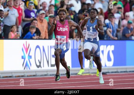 Noah Lyles aus den USA beim Finale der Männer 200m am siebten Tag der Leichtathletik-Weltmeisterschaften im Hayward Field, University of Oregon, USA. Bilddatum: Donnerstag, 21. Juli 2022. Stockfoto