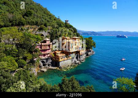 Portofino Luftpanorama Genua, Italienische Riviera Stockfoto