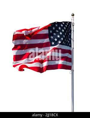 Amerikanische Flagge auf weißem Hintergrund Stockfoto