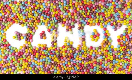 Bunte Bonbons in TEXTBONBONS Stockfoto