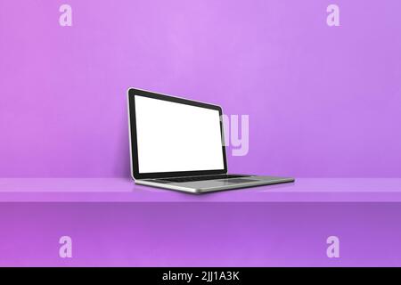 Laptop-Computer auf lila Regal Hintergrund. 3D Abbildung Stockfoto