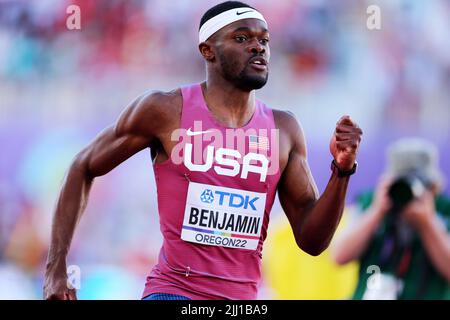 Hayward Field, Eugene, Oregon, USA. 19.. Juli 2022. Rai Benjamin (USA), 19. JULI 2022 - Leichtathletik : IAAF World Championships Oregon 2022 Männer-Hürdenfinale 400m im Hayward Field, Eugene, Oregon, USA. Quelle: Naoki Nishimura/AFLO SPORT/Alamy Live News Stockfoto