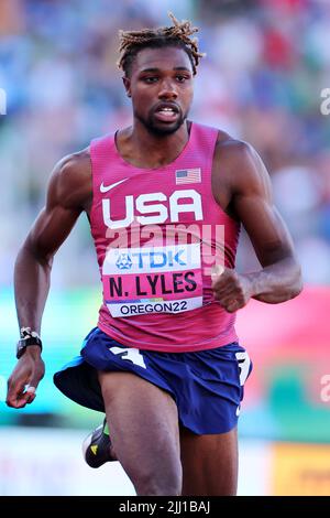 Hayward Field, Eugene, Oregon, USA. 19.. Juli 2022. Noah Lyles (USA), 19. JULI 2022 - Leichtathletik : IAAF World Championships Oregon 2022 Männer-Halbfinale 200m im Hayward Field, Eugene, Oregon, USA. Quelle: Naoki Nishimura/AFLO SPORT/Alamy Live News Stockfoto