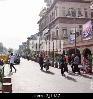 Old Delhi, India, 15. April 2022 - Gurudwara SIS Ganj Sahib ist einer der neun historischen Gurdwaras in Old Delhi in Indien, Sheesh Ganj Gurudwara in CH Stockfoto