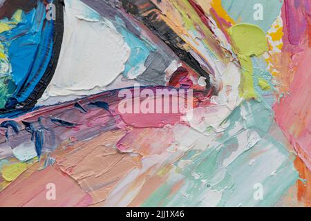 Handmad konzeptuelles abstraktes Bild des Auges. Öl weibliche Porträtmalerei. Malen in bunten Farben. Konzeptuelle abstrakte Nahaufnahme von Aquarell Stockfoto