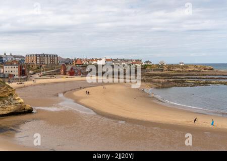 Blick auf Cullercoats Bay, einen kleinen Strand in Cullercoats, North Tyneside, Großbritannien. Stockfoto