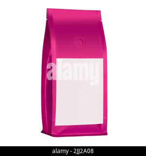 Rosa Verpackungsvorlage Modellkollektion. Mit Beschneidungspfad. Kaffeepaket aus Aluminium. Leeres Etikett. Stockfoto