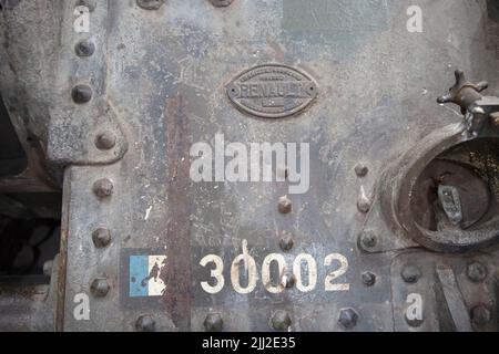 Kennzeichen eines Militärfahrzeugs der französischen Armee auf einem Panzer Char 1B, Bovington Tank Museum, Dorset, Großbritannien Stockfoto