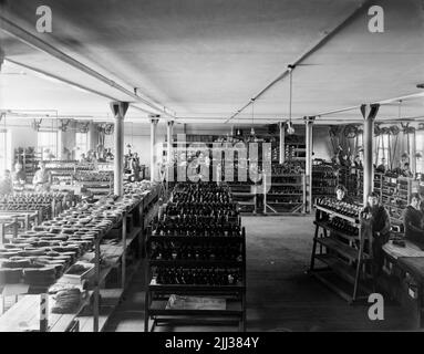 Neuer Skofabriks ab Örnen, Innenraum aus der Maschinenhalle für Goodyear Arbeiten. Stockfoto