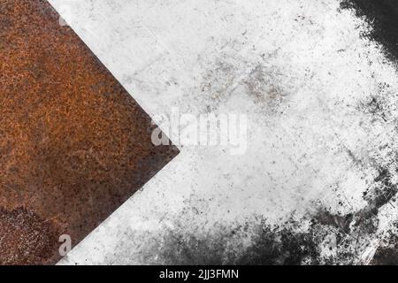 Rostige Probe Element aus Metallteil Korrosion vor dem Hintergrund schwarz-weiß Grunge Oberfläche von alten Textur Stahl. Stockfoto