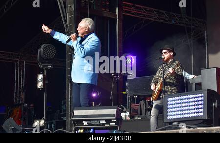 Tom Jones bei Live-Aufführungsveranstaltung auf der Newbury Racecourse, Samstag, 20.. Juli 2019 Stockfoto