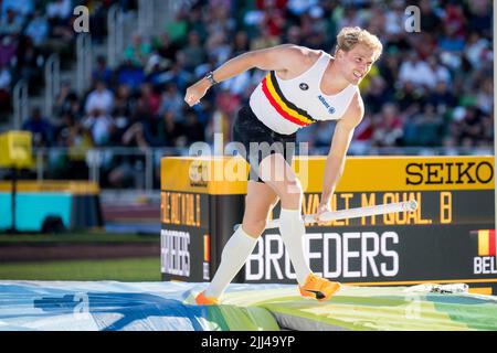 Oregon, USA. 22.. Juli 2022. Der Belgier Ben Broeders wurde während der IAAF-Leichtathletik-Weltmeisterschaften 19. in Eugene, Oregon, USA, am Freitag, 22. Juli 2022, in Aktion aufgenommen. Die Worlds finden vom 15. Bis 24. Juli statt, nachdem sie 2021 aufgrund der anhaltenden Coronavirus-Pandemie verschoben wurden. BELGA FOTO JASPER JACOBS Quelle: Belga Nachrichtenagentur/Alamy Live News Stockfoto