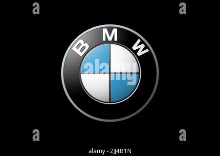 BMW Motorrad, Logo, schwarzer Hintergrund Stockfoto