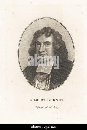 Gilbert Burnett, schottischer Philosoph und Historiker, Autor und Dichter, Bischof von Salisbury, 1643-1715. Kupferstich aus Samuel Woodburns Galerie für seltene Porträts, bestehend aus Originalplatten, George Jones, 102 St Martin’s Lane, London, 1816. Stockfoto