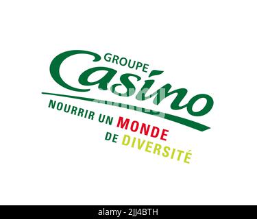 Groupe Casino, gedrehtes Logo, weißer Hintergrund B Stockfoto