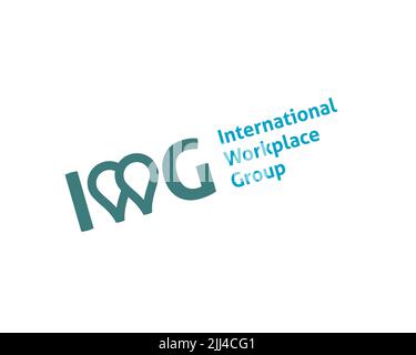 IWG plc, gedrehtes Logo, weißer Hintergrund Stockfoto