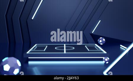 Futuristischer Sci Fi Fußball-Neon-Raum mit LED-Licht. 3D Rendern Stockfoto