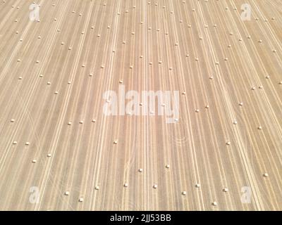 Heuballen auf einem verbrannten britischen Feld Stockfoto