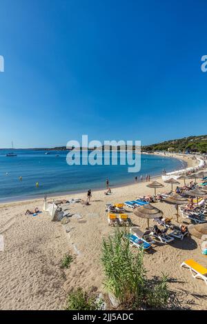 Frankreich, Französische Riviera. Var (83) Sainte-Maxime. Luftaufnahme des Strandes von Garonnette Stockfoto