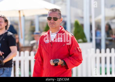 Graeme Muscat, Kommentator von RAF Red Arrows, beim Royal International Air Tattoo, RIAT Airshow, RAF Fairford, Gloucestershire, Großbritannien Stockfoto