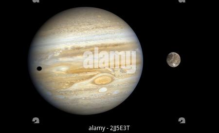 Planet Jupiter mit Mond Ganymede. Elemente dieses Bildes wurden von der NASA eingerichtet. Stockfoto