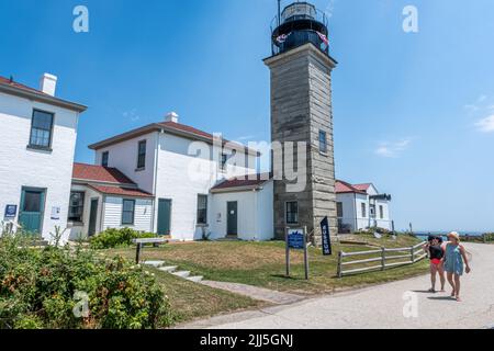 Beaver Tail Lighthouse auf Jamestown Island in Rhode Island Stockfoto