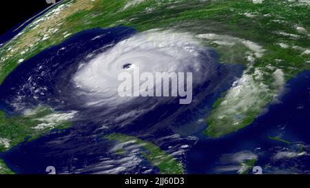 Hurrikan Katrina, ein verheerender Sturm der Kategorie 5, im Golf von Mexiko am 28. August 2005, kurz bevor er am frühen Morgen des 29. August in der Gegend von New Orleans, Louisiana, landeinstürze. (USA) Stockfoto