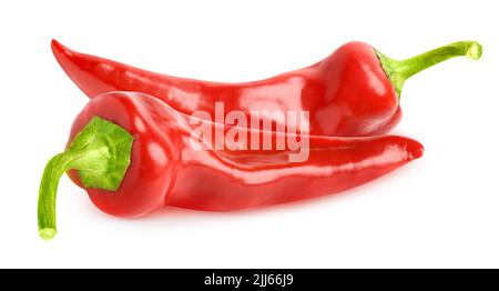 Zwei rote Paprika auf weißem Hintergrund isoliert Stockfoto