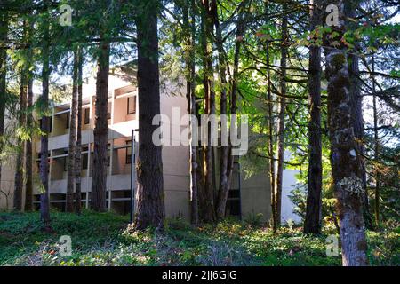 OLYMPIA, WA -2 Okt 2021- Blick auf das Evergreen State College, eine öffentliche Hochschule für Geisteswissenschaften in Olympia, der Hauptstadt des Staates Washington, vereinigt euch Stockfoto