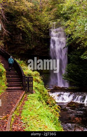 Der 50-Fuß-Wasserfall Glencar im County Leitrim, Irland, inspirierte das Gedicht The Stolen Child von William Butler Yeats. Stockfoto