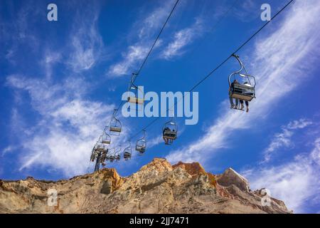 Alum Bay Sessellift Sommer 2022, Isle of Wight, England, Großbritannien Stockfoto