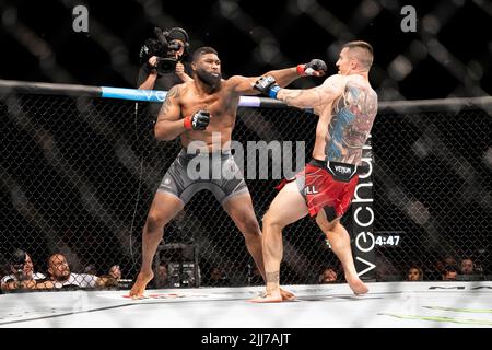 LONDON, GROSSBRITANNIEN. 23. Juli 2022. UFC präsentiert Blaydes gegen Aspinall - UFC Schwergewicht in der O2 Arena am Samstag, 23. Juli 2022 in LONDON, GROSSBRITANNIEN. Kredit: Taka G Wu/Alamy Live News nur redaktionelle Verwendung, Lizenz erforderlich für kommerzielle Nutzung. Keine Verwendung bei Wetten, Spielen oder Veröffentlichungen einzelner Clubs/Vereine/Spieler. Stockfoto