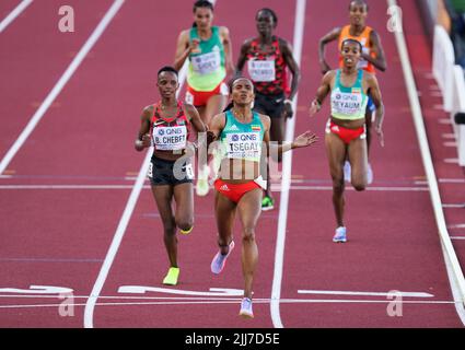 Die Äthiopierin Gudaf Tsegay beim Finale der Frauen 5000m am 9. Tag der Leichtathletik-Weltmeisterschaften im Hayward Field, University of Oregon in den Vereinigten Staaten von Amerika. Bilddatum: Samstag, 23. Juli 2022. Stockfoto
