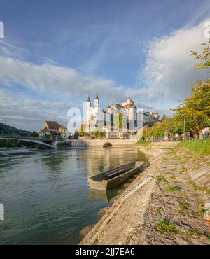 Blick auf Schloss Aarburg, Schweiz Stockfoto