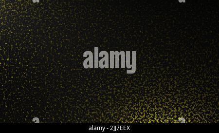 3D Rendern. Schwarzer Hintergrund mit gelben Flecken. Dunkler abstrakter Hintergrund mit ungleichmäßigen gelben Flecken. Kleine gelbe Punkte auf schwarzem Hintergrund. Muster für Stoff mit gelben Flecken. Stockfoto