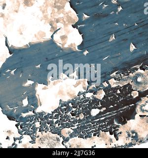 Zerkratztes Grunge-Material. Rostige Retro-Tapete. Effekt „abstrakte Flecken“. Verzweifelte Grunge-Textur aus Metall. Gealterter Staub Stockfoto