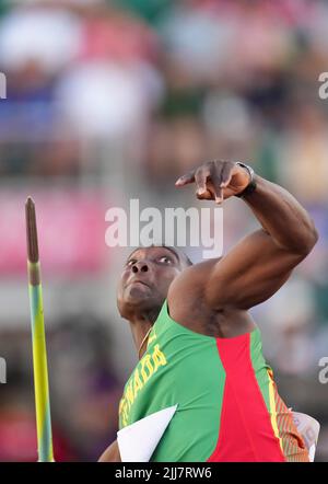 Eugene, USA. 23.. Juli 2022. Anderson Peters aus Grenada tritt beim Männer-Javalin-Wurf-Finale bei den Leichtathletik-Weltmeisterschaften Oregon22 in Eugene, Oregon, USA, am 23. Juli 2022 an. Quelle: Wu Xiaoling/Xinhua/Alamy Live News Stockfoto